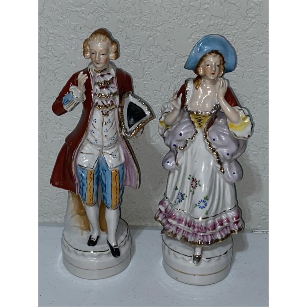 VTG Victorian Couple Courting Dance Ceramic Figurines Made In Occupied Japan 10”